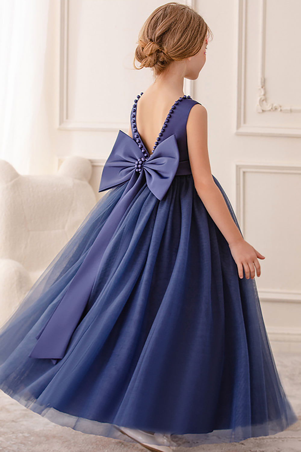 Hvid A Line ærmeløs Bowknot bloemenmeisje jurkje med perler