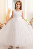 Hvid A Line ærmeløs Bowknot bloemenmeisje jurkje med perler