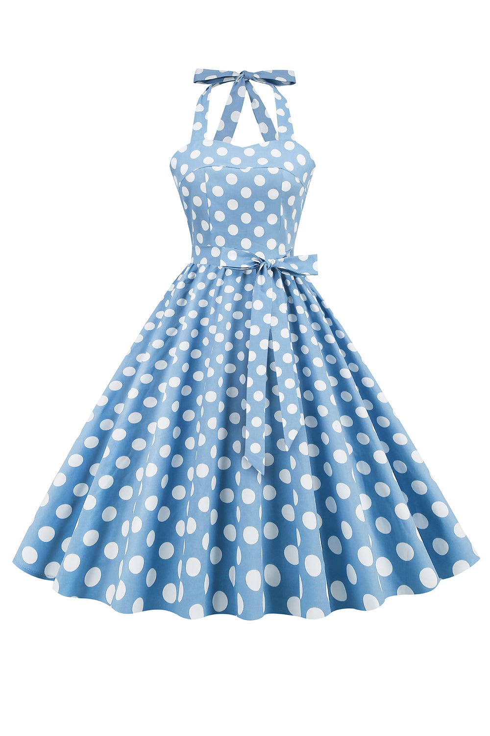 Halter Blå Polka Prikker 1950'erne Kjole