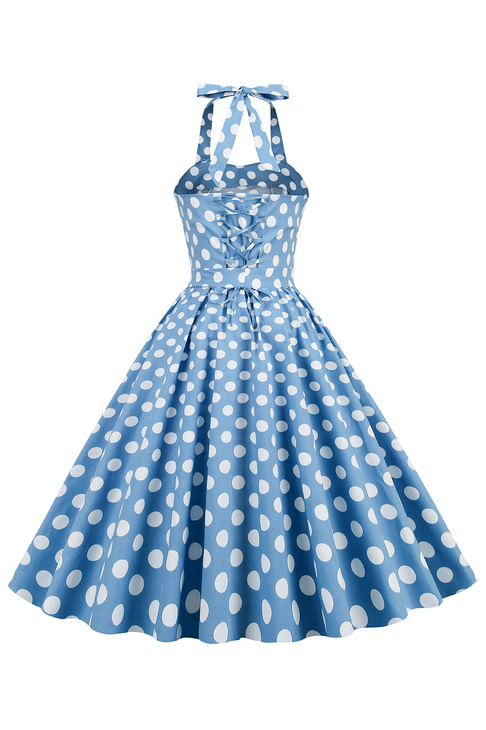 Halter Blå Polka Prikker 1950'erne Kjole