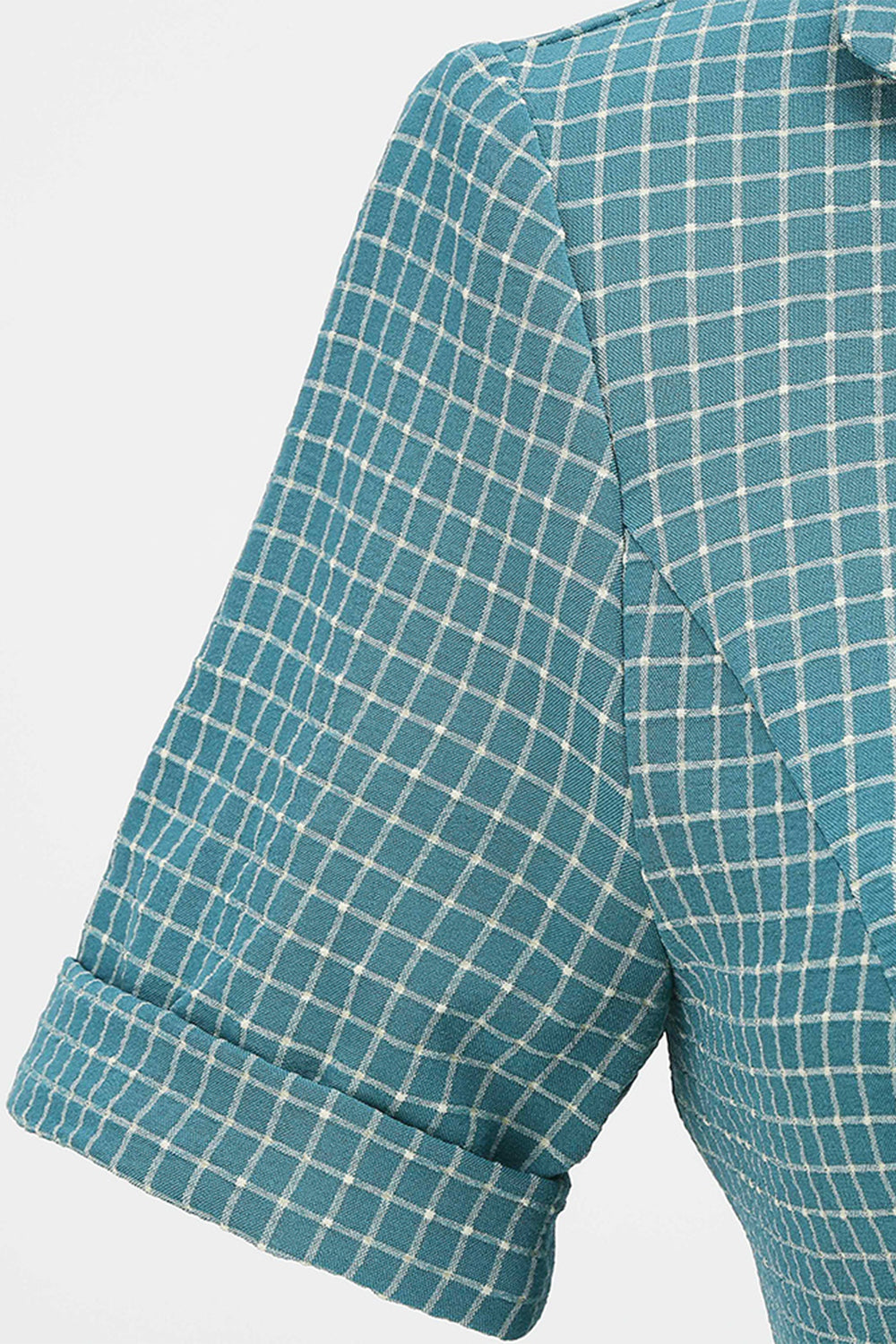 Vintage V Hals Blå Plaid 1950'erne Kjole