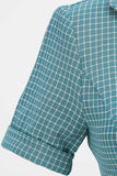Vintage V Hals Blå Plaid 1950'erne Kjole