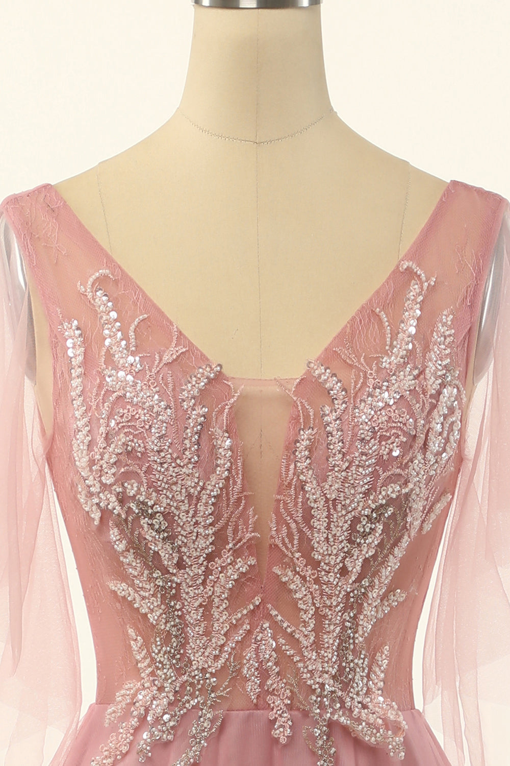 Blush Beading Tulle A-line Gallakjole