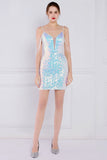 Blændende lys Hvid Mini Bodycon Sequined Cocktail Kjole