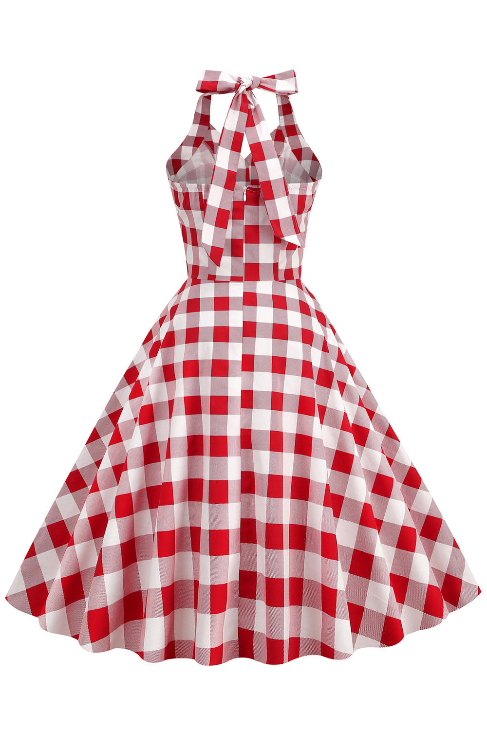 Rød Plaid Halter Gyngekjole fra 1950'erne