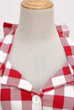 Rød Plaid Halter Gyngekjole fra 1950'erne