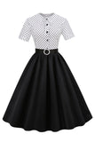 Sort og hvid Polka Dots Vintage 1950'erne Kjole