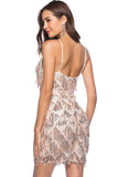 Champagne Fringe Sequined Spaghetti Straps Cocktail Kjole