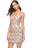 Champagne Fringe Sequined Spaghetti Straps Cocktail Kjole