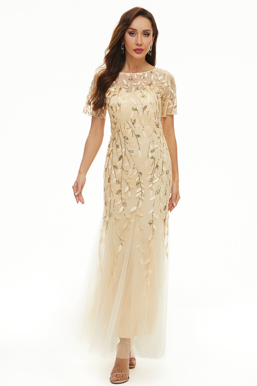 Blade Pailletter Mor Kjole med korte ærmer