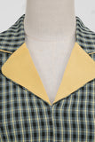 A Line V Neck Green Grid 1950'erne Kjole med 3/4 ærmer