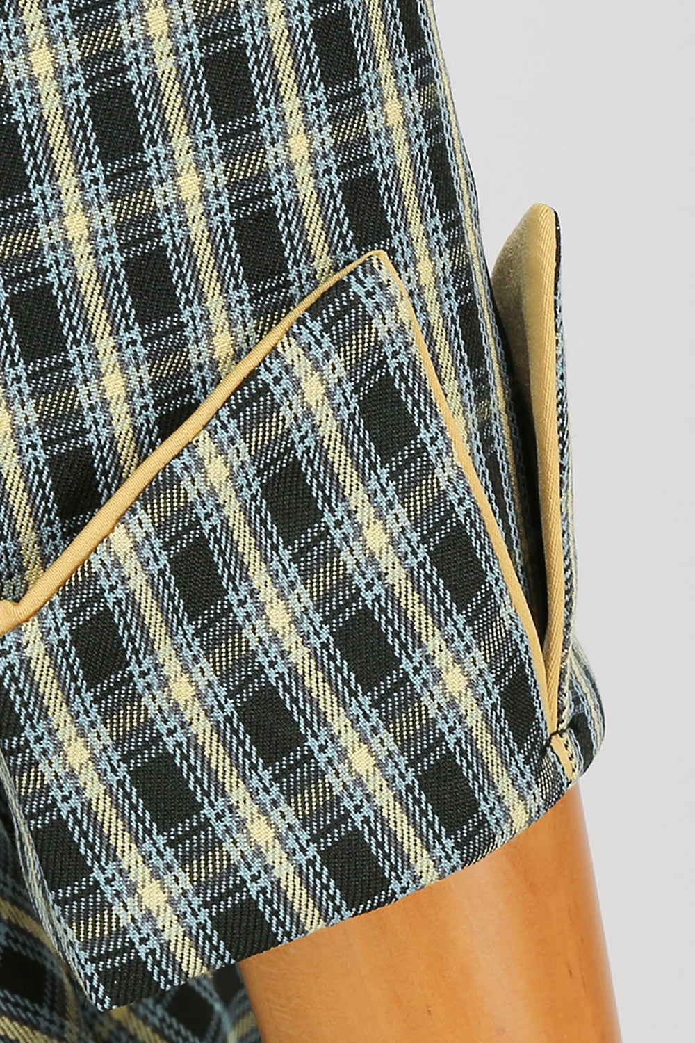 A Line V Neck Green Grid 1950'erne Kjole med 3/4 ærmer