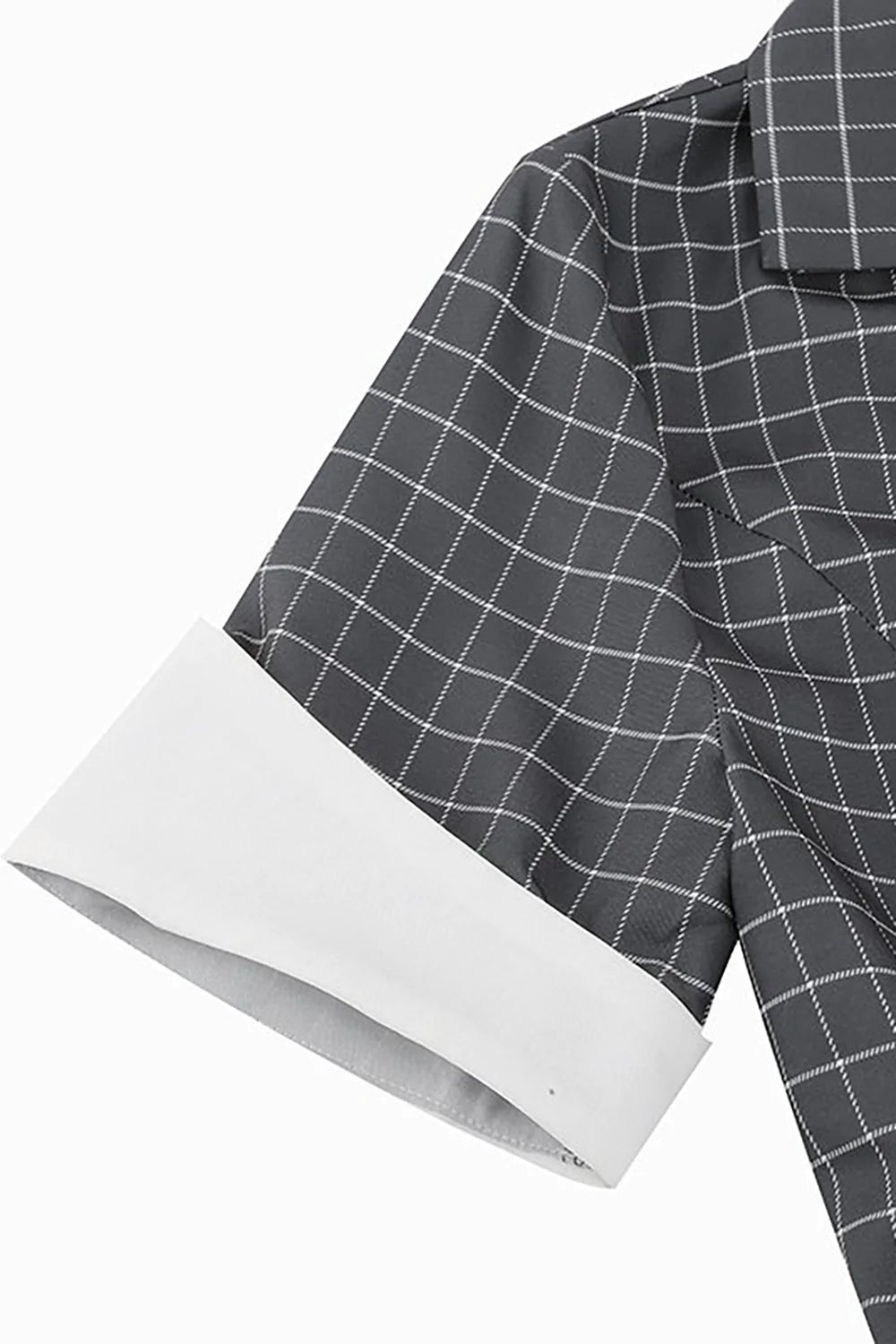 Grå plaid revers hals vintage kjole