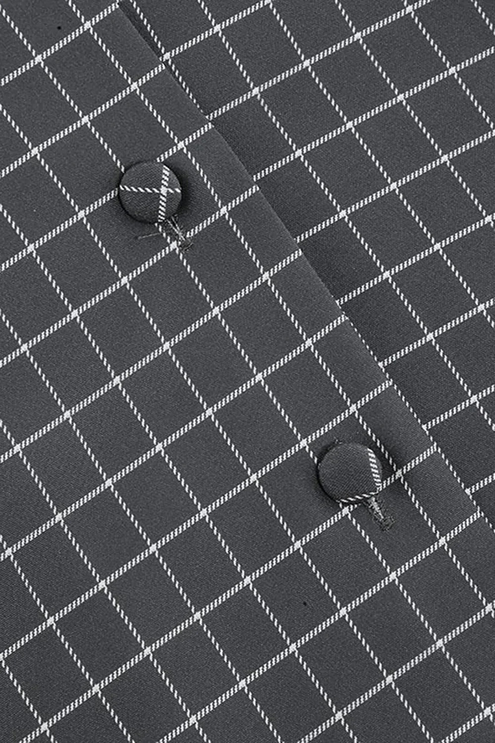 Grå plaid revers hals vintage kjole