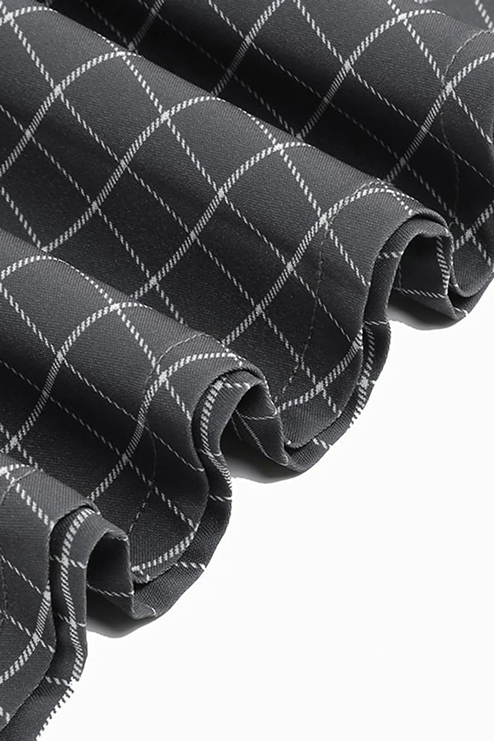 Grå plaid revers hals vintage kjole