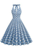 Hepburn Style Polka Dots Blå 1950'er kjole