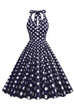 Hepburn Style Polka Dots Blå 1950'er kjole