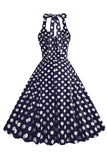 Hepburn Style Polka Dots Blå 1950'er kjole
