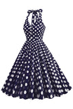 Hepburn Style Polka Dots Blå 1950'er kjole