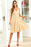 Retro stil halter hals gul 1950'erne kjole med knap