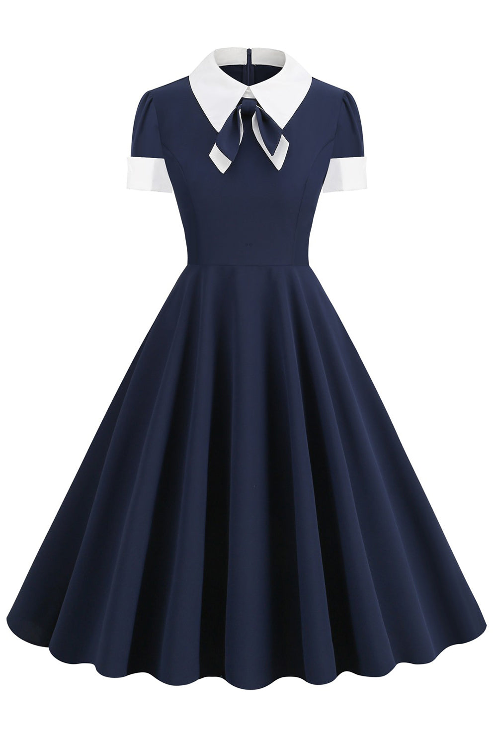 Jewel Neck Navy 1950'erne kjole med Bowknot