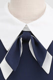 Jewel Neck Navy 1950'erne kjole med Bowknot