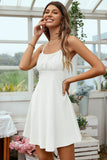 Hvid Åben Ryg Spaghetti Stropper Graduacion Kjole