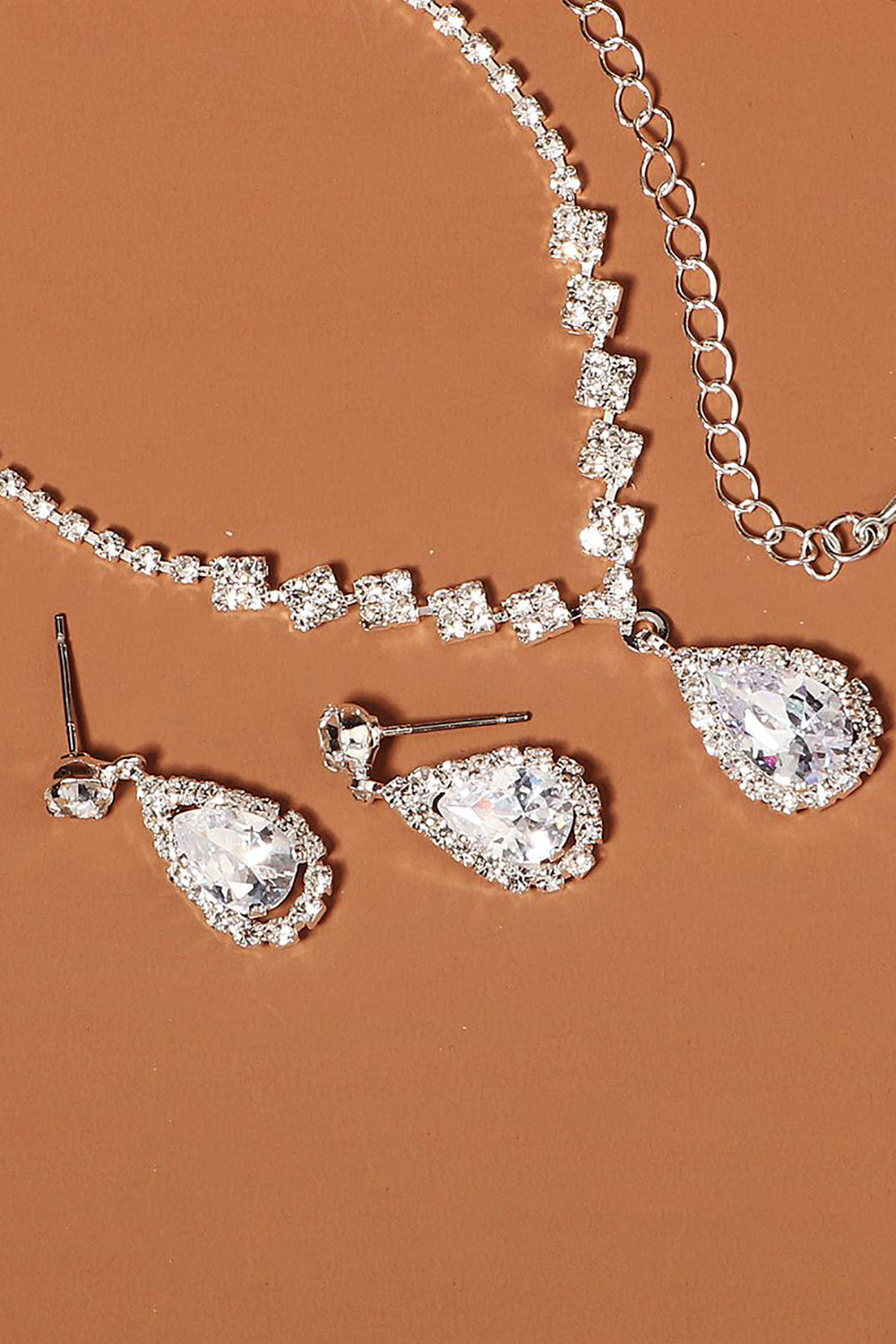 Rhinestone Drop Brude Øreringe Halskæde Sæt
