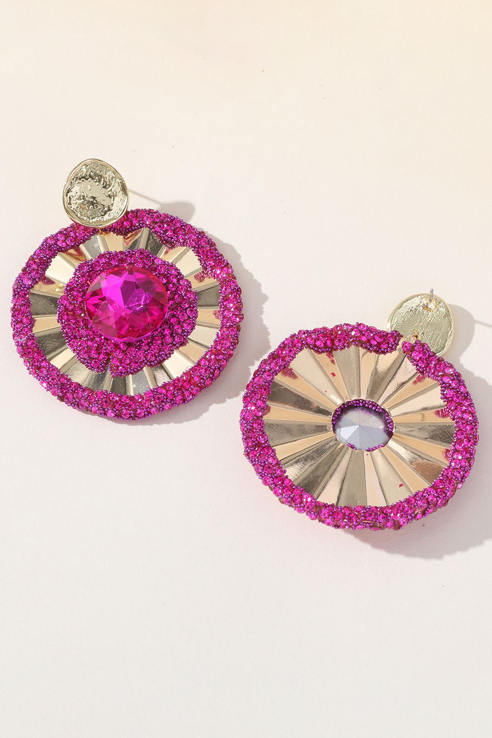 Legering Rhinsten Fuchsia runde øreringe
