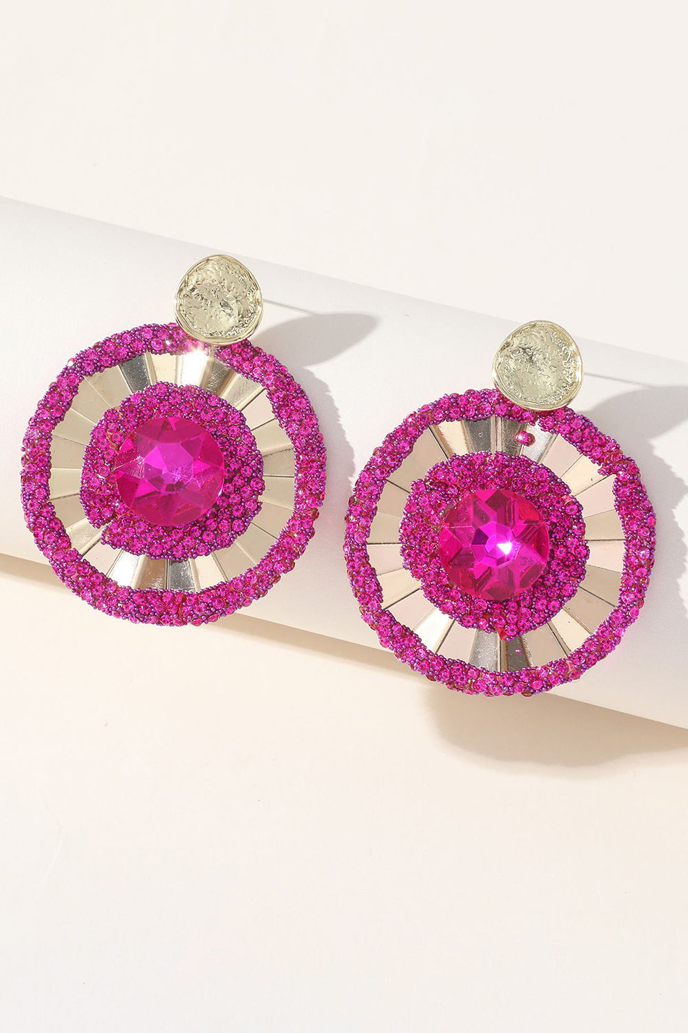 Legering Rhinsten Fuchsia runde øreringe