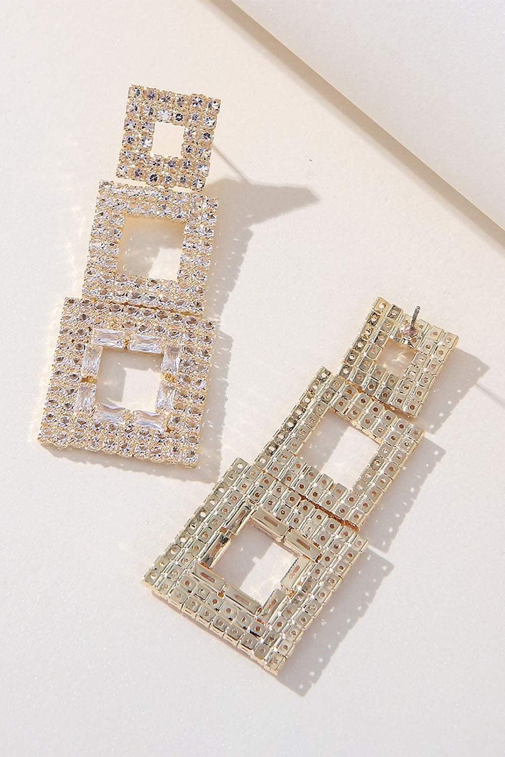Rhinestones geometriske patchwork firkantede øreringe