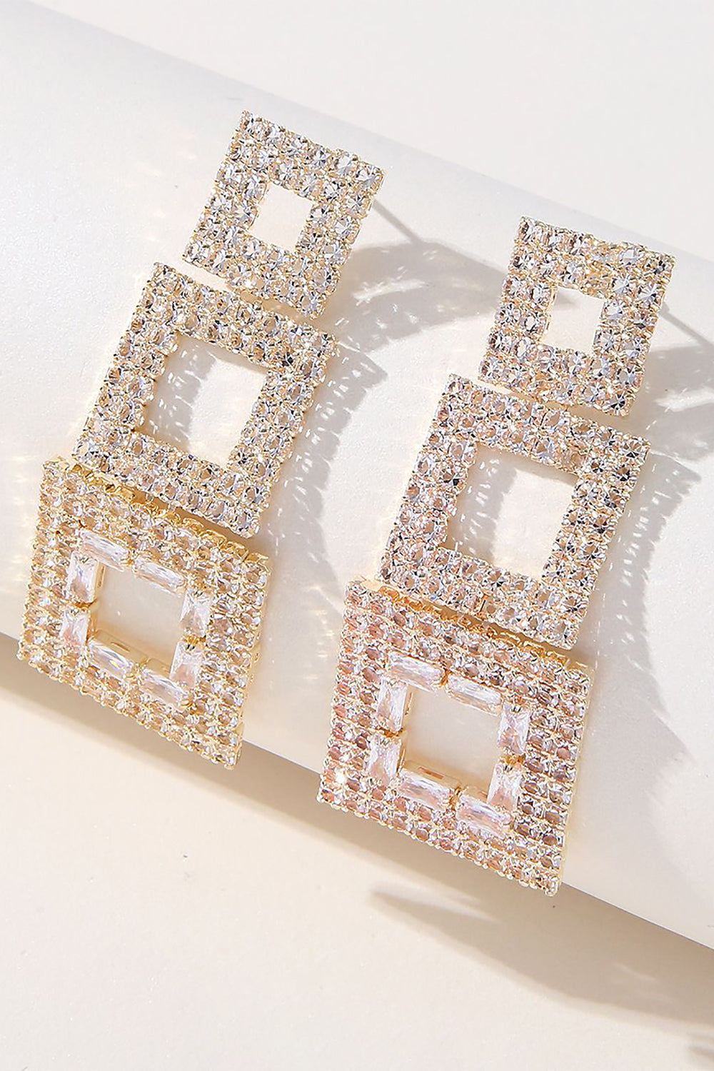 Rhinestones geometriske patchwork firkantede øreringe