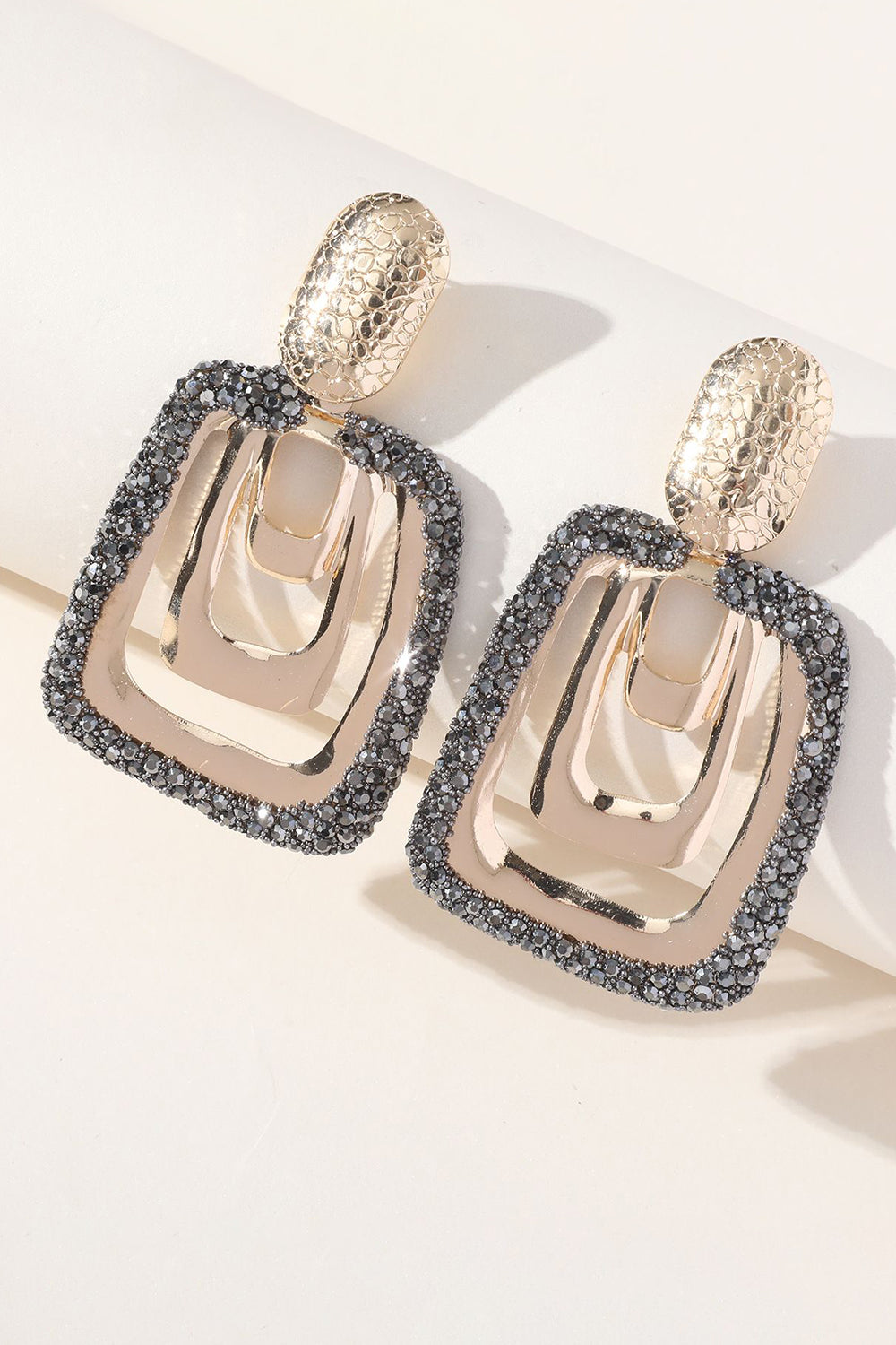 Square Golden Rhinestones Dangle øreringe