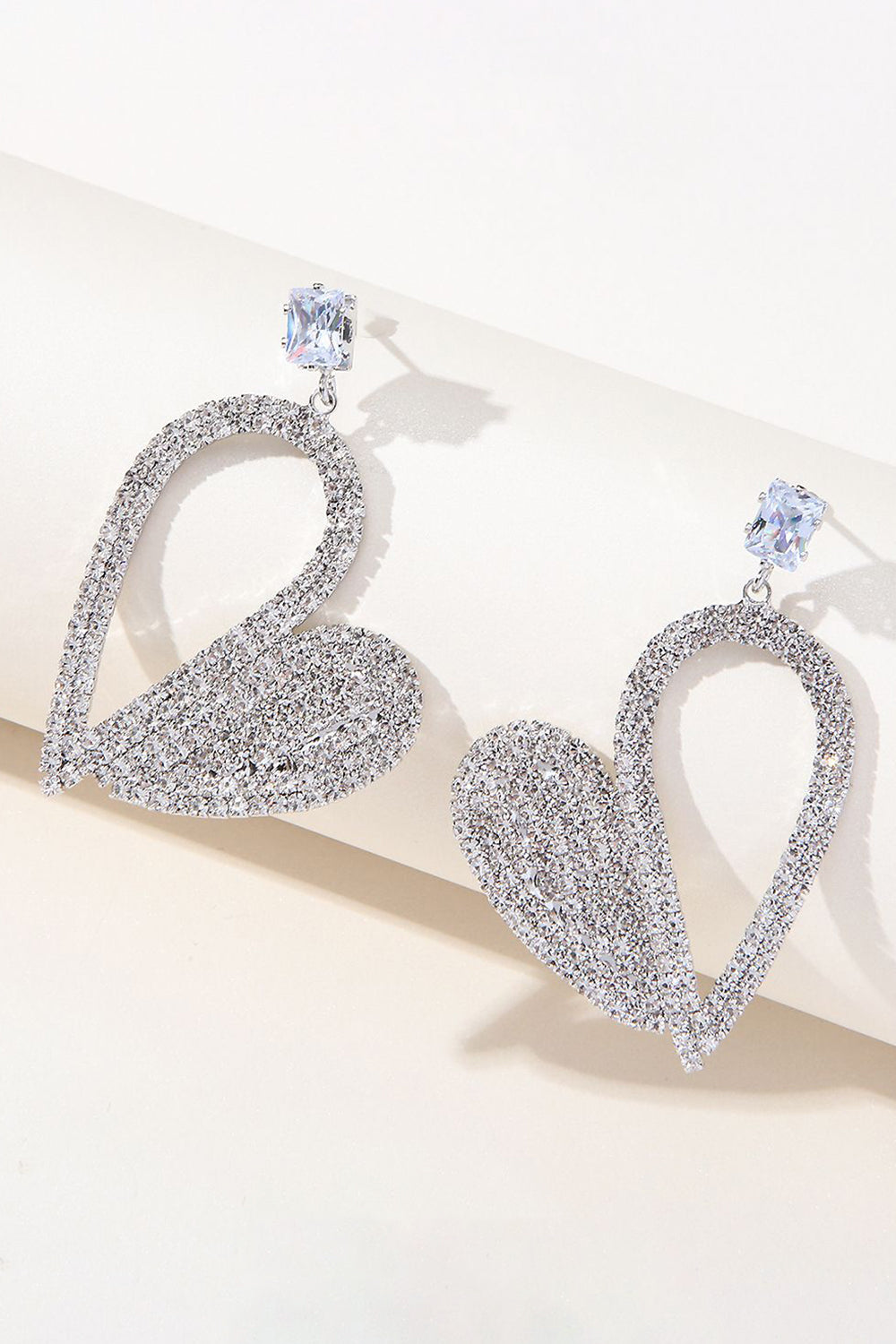 Mode sølvhjerte rhinestone dinglende øreringe til kvinder