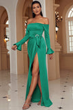 Off The Shoulder Green Long Prom Dress med slids