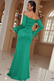 Off The Shoulder Green Long Prom Dress med slids
