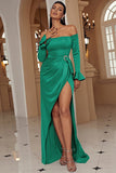 Off The Shoulder Green Long Prom Dress med slids