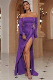 Off The Shoulder Green Long Prom Dress med slids