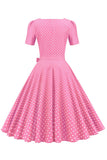 Pink Polka Dots Korte ærmer 1950'erne Kjole