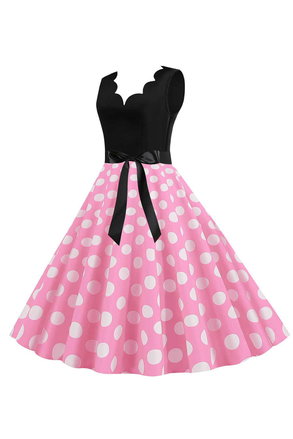 Pink Polka Dots ærmeløs vintage 1950'erne kjole