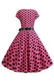 Pink Black Polka Dots Cap Ærmer 1950'erne Kjole