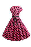 Pink Black Polka Dots Cap Ærmer 1950'erne Kjole