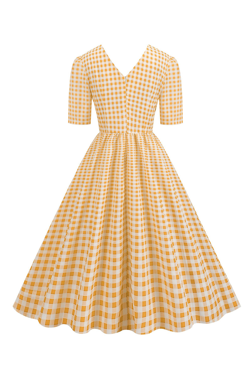 Sort plaid V-hals korte ærmer 1950'erne kjole