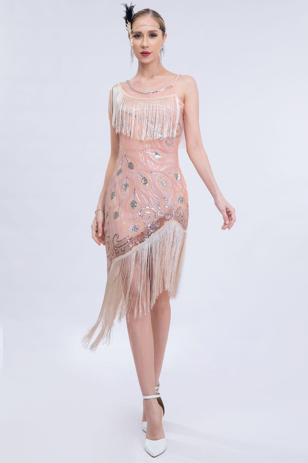 Asymmetrisk sort glitter 1920'er kjole med frynser