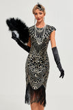 Glitrende sort perleberedt frynsede 1920'erne Gatsby kjole
