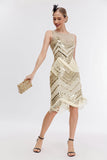 Glitrende champagne pailletter frynsede 1920'erne Gatsby kjole