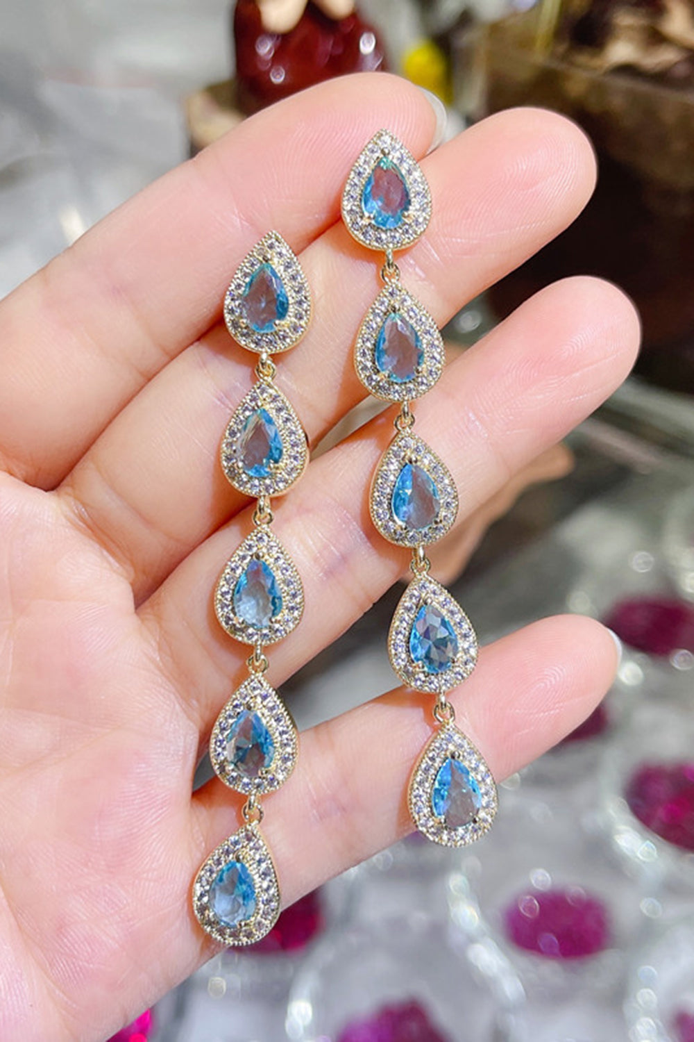 Sølv Rhinestone Drop Øreringe