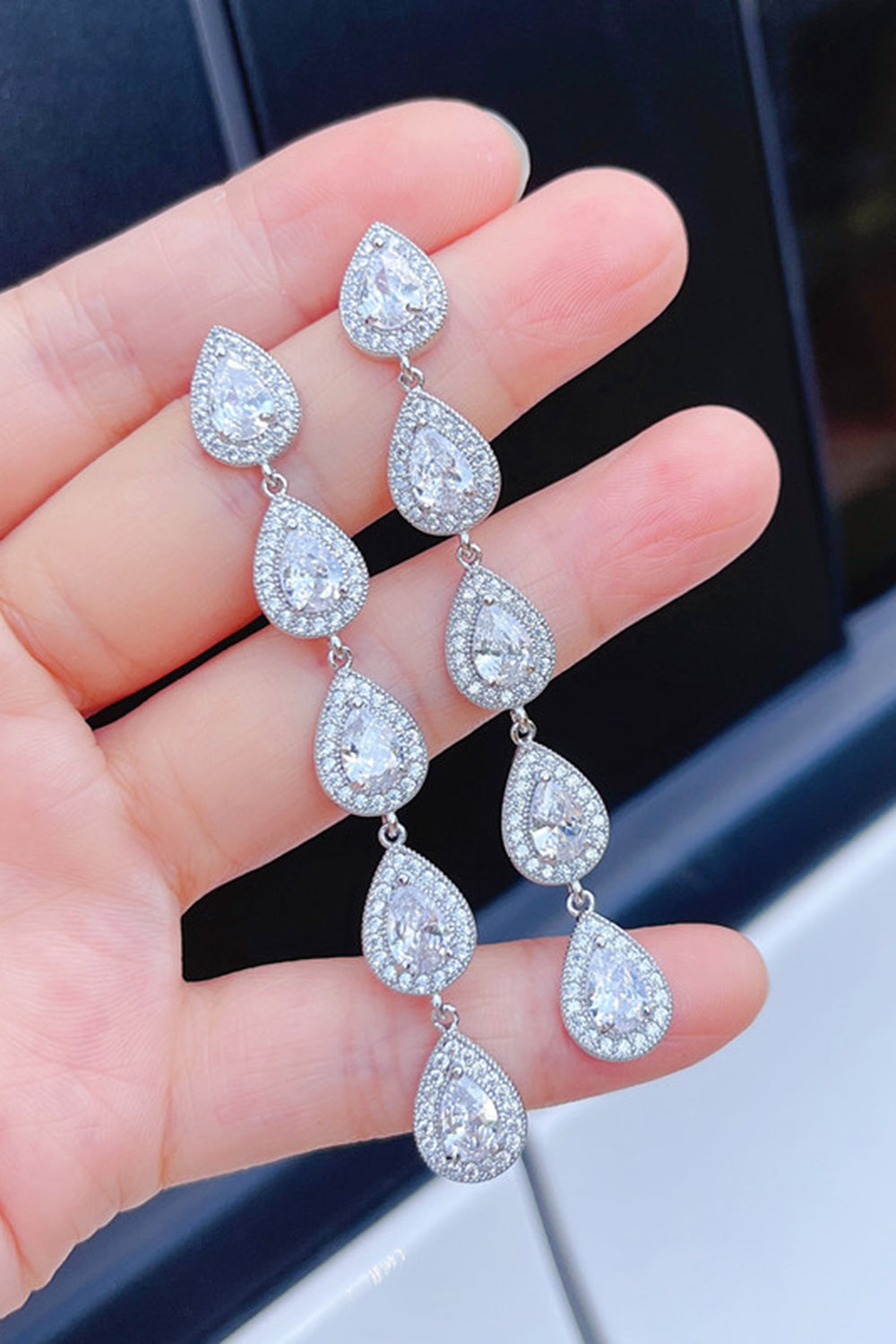 Sølv Rhinestone Drop Øreringe