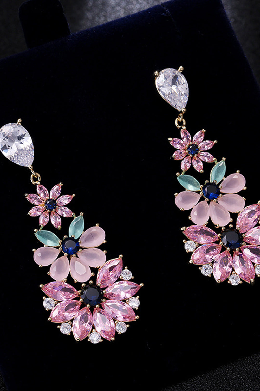 Pink Rhinestone Teardrop Dangle øreringe