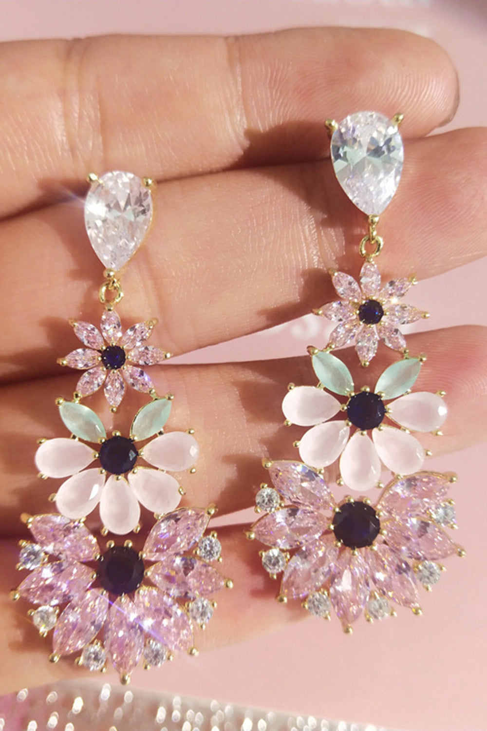 Pink Rhinestone Teardrop Dangle øreringe